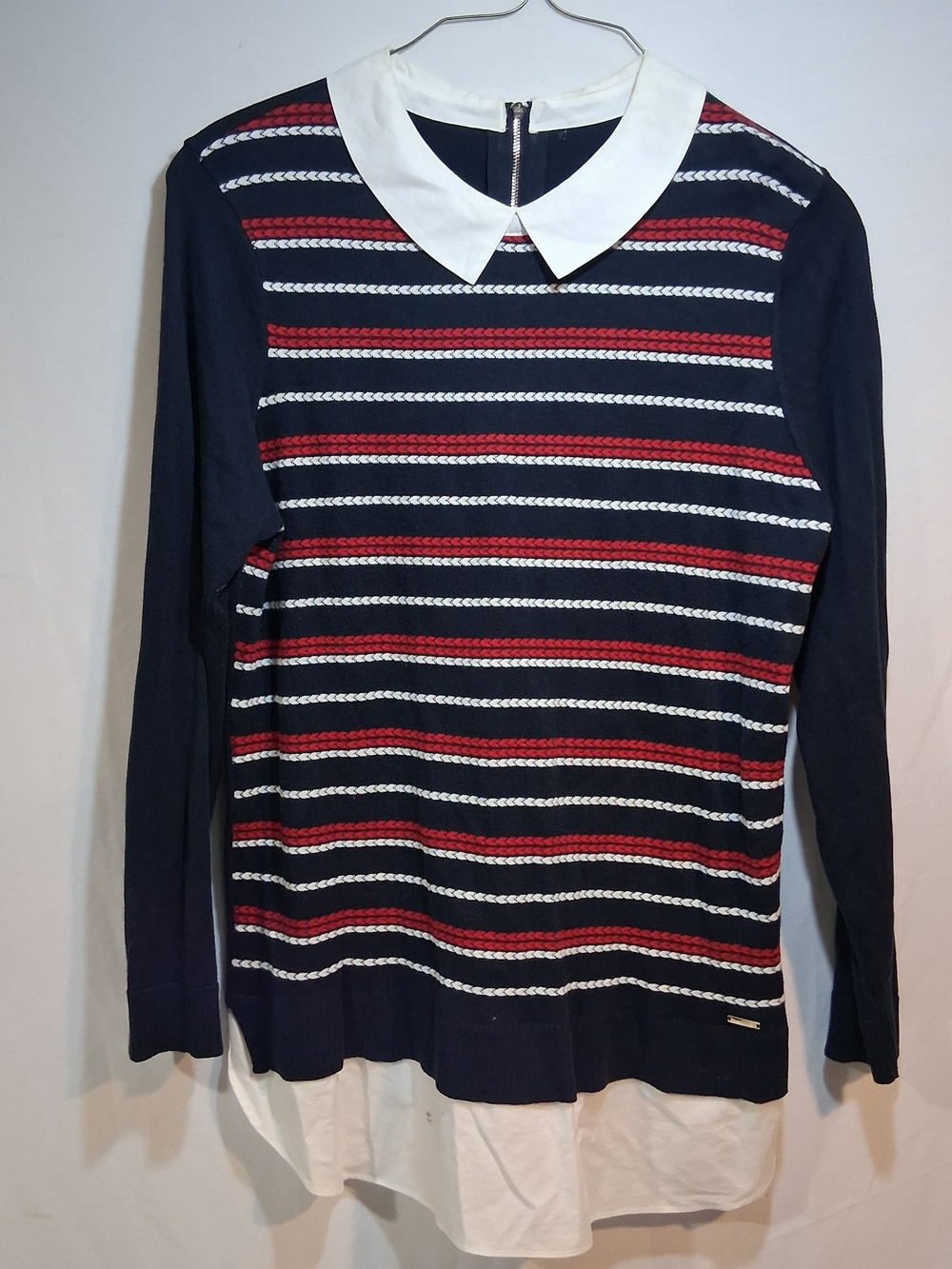 Tommy Hilfiger Navy Striped Sweater with Red and White Accents